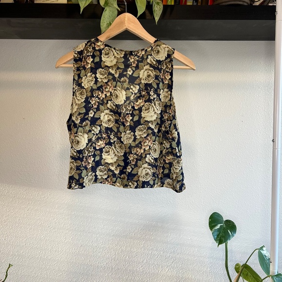 Vintage Necessary Objects Sheer Floral Vest | 90s Sleeveless Crop Top | Medium - Picture 2 of 6